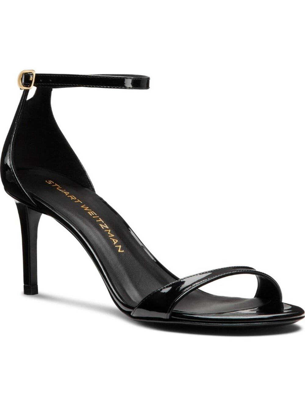 $550 STUART WEITZMAN Nudist II 75 Sandal STILETTO PATENT BLACK 8.5 B (PD22)